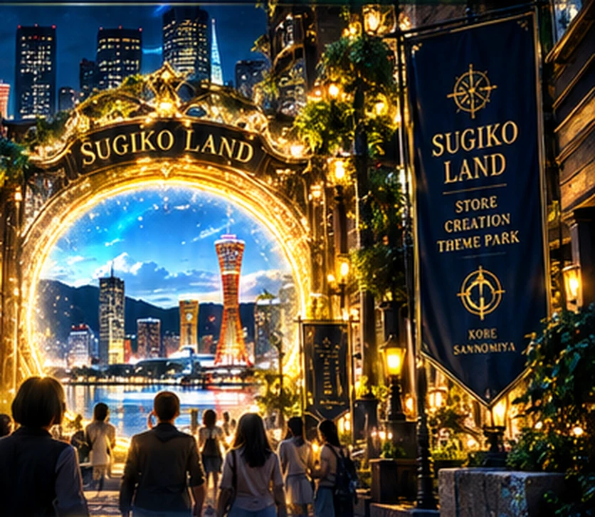 SUGIKO LANDという架空のゲートから神戸の街を望むコンセプトアート